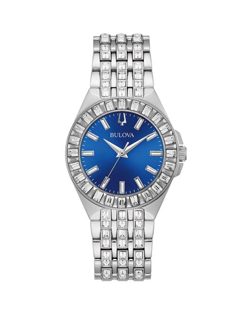 Bulova Crystal Quartz Blue Dial Watch Lyst