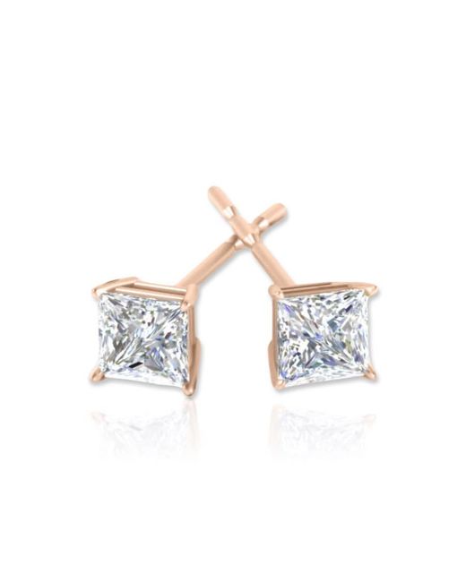 Tresorra Metallic 14K Rose Princess Cut Earth Mined Diamond Stud Earrings