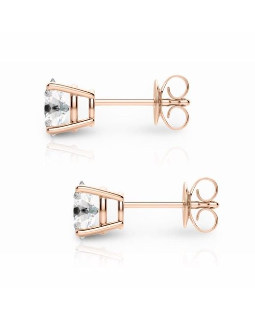 Tresorra White 14K Rose Oval Cut Earth Mined Diamond Stud Earrings