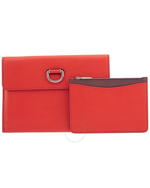 Burberry Red D-ring Leather Pouch With Zip Coin Case