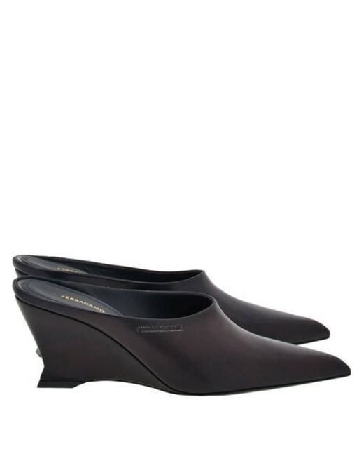Ferragamo Black Juliane Sculpted Wedge Mule Pumps