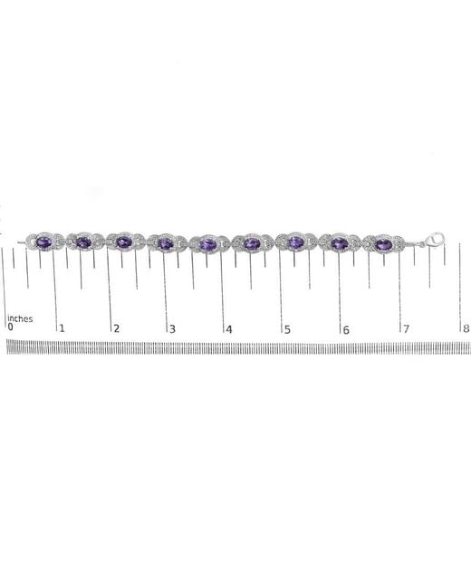 Haus of Brilliance Metallic Sterling Oval Amethyst And Diamond Interlocking Halo Link Bracelet