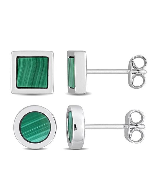 Amour Green 2-Piece Set 1 5/8Ct Tgw Malachite Square And Round Stud Earrings for men