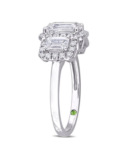 Created Forever Metallic 3Ct Tdw Emerald-Cut Lab-Created Diamond And Tsavorite Accent 3-Stone Ring