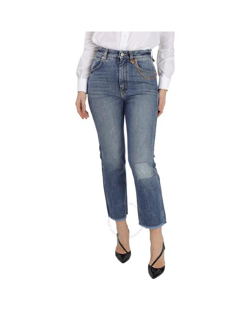 Givenchy Blue Medium Chain Detail Straight-leg Cropped Jeans