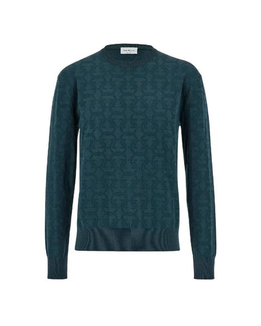 Ferragamo Green Gancini Jacquard Sweater for men