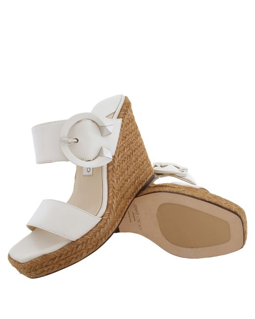 Jimmy Choo White Melian 110 Leather Wedge Sandals, Brand Size 39.5 Us