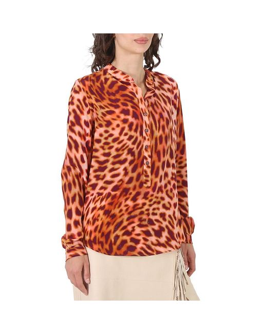 Stella McCartney Orange Leopard Printed Silk Crepe De Chine Shirt
