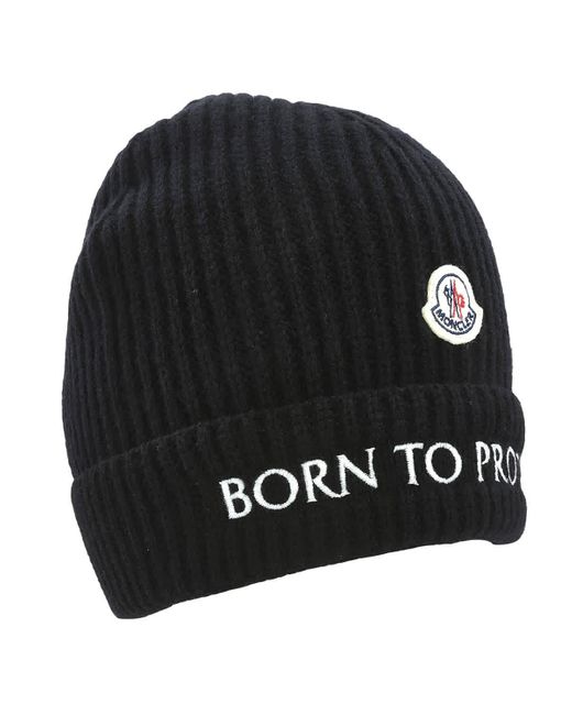 Moncler Black Kids Born To Project Logo-patch Ribbed Knit Beanie