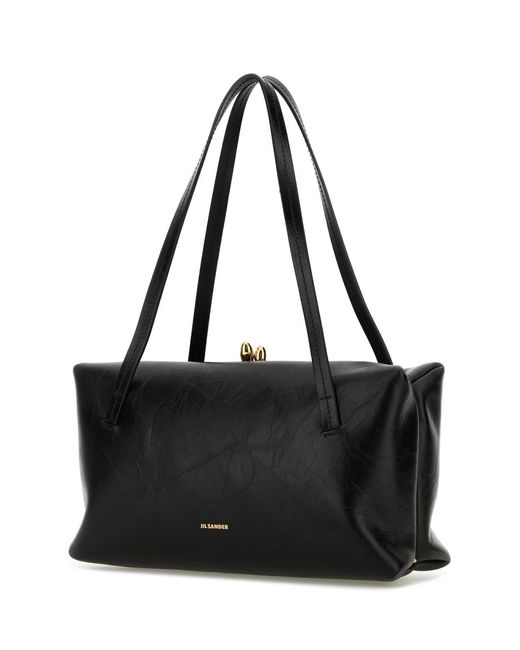 Jil Sander Black Leather Goji Pillow Handbag