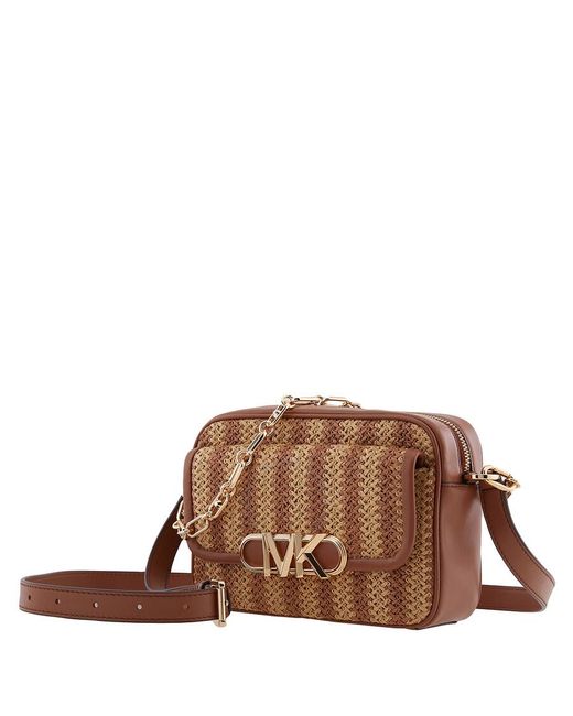 Michael Kors Brown Medium Striped Straw And Leather Parker Bag