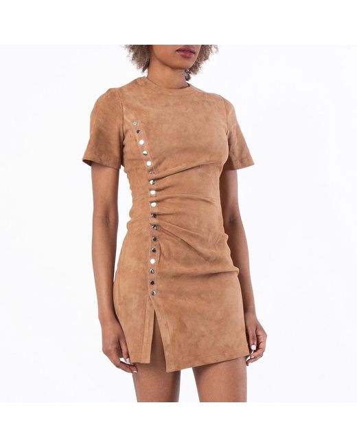 Rabanne Brown Paco Suede Draped Short Dress, Brand Size 34 (Us