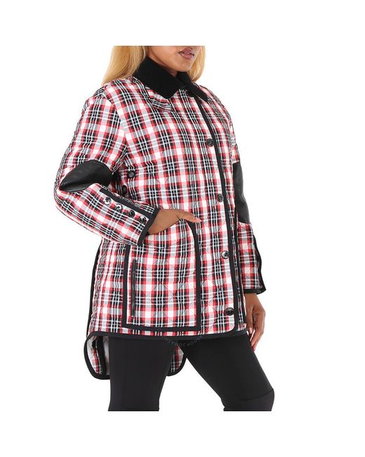 Burberry Red Bright Check Diamond Quilted Tartan Oversized Barn Jacket