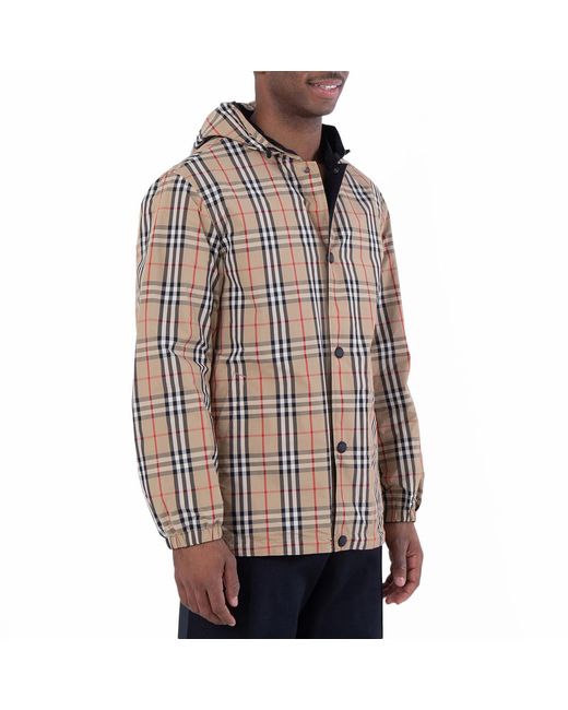 Burberry Brown Checked Reversible Hooded Jacket for men