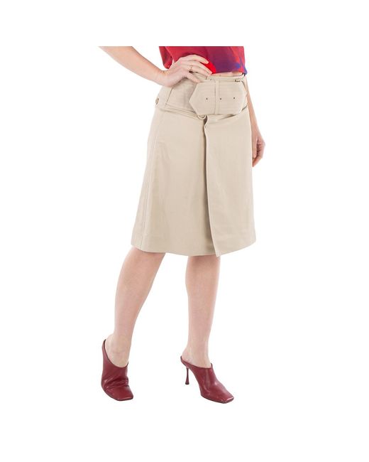Burberry Natural Belted-Waist Wrap Canvas Mini Skirt, Brand Size 4 (Us