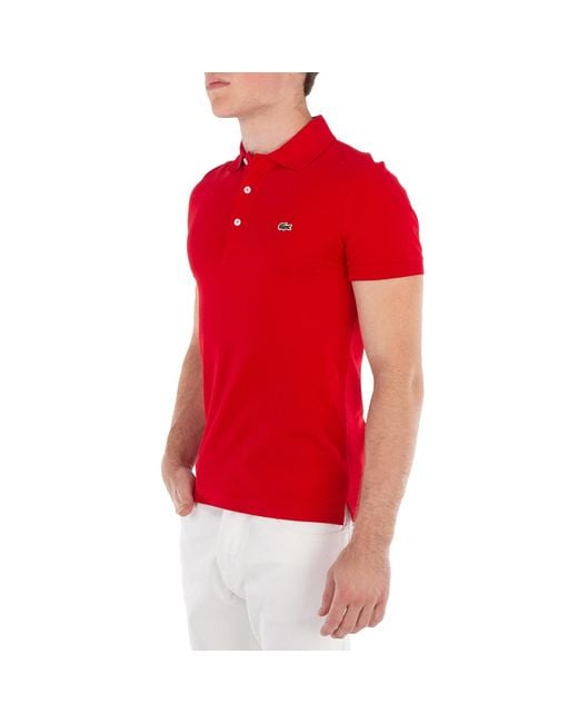 Lacoste Red Stretch Pique Short-Sleeve Slim Fit Polo Shirt for men