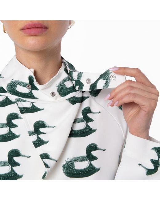 Burberry Green Waterbird Print Viscose Blouse, Brand Size 8 Us