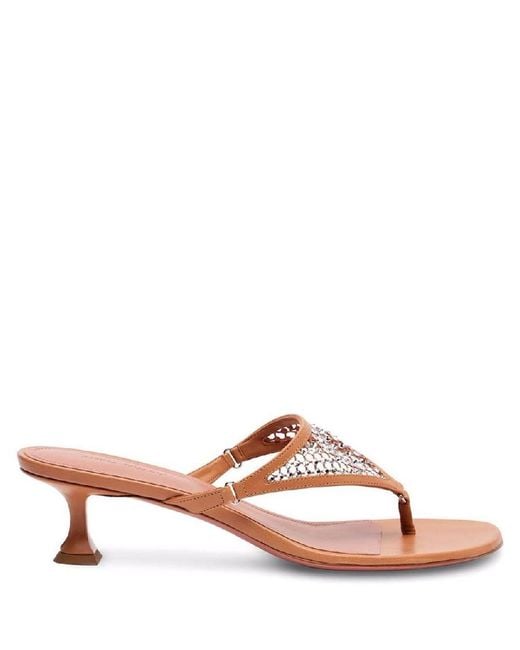 AMINA MUADDI Brown Cameron Crystal Leather Sandals, Brand Size 35 (Us
