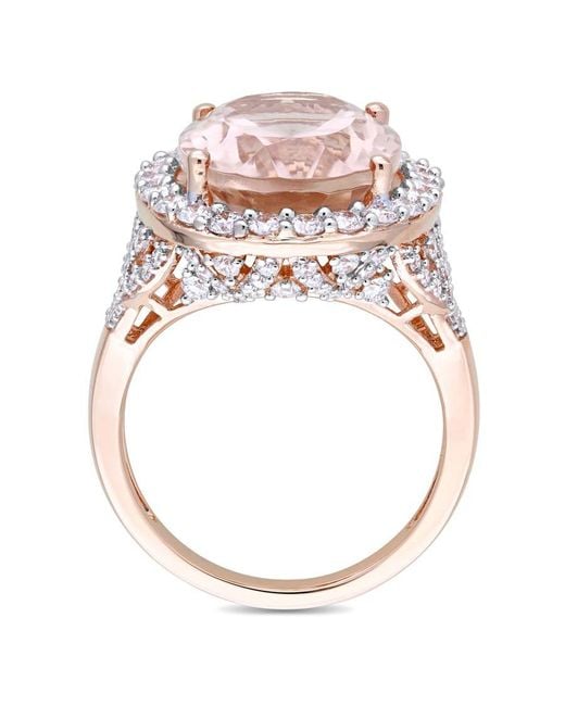 Amour Pink Oval-Cut Morganite And 1 2/5 Ct Tw Diamond Halo Cocktail Ring