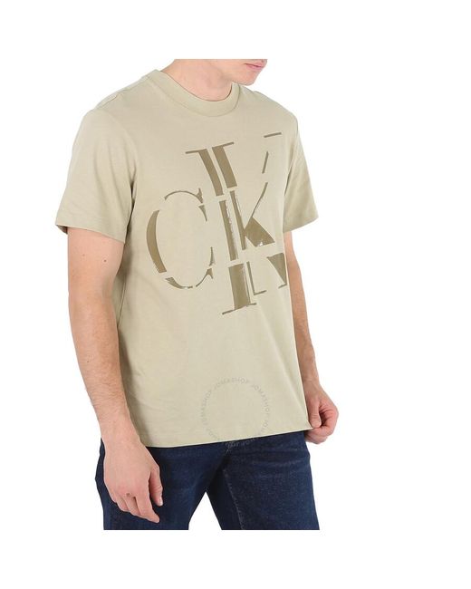 Calvin Klein Natural Wheat Fields Scattered Ck Logo Cotton T-shirt for men