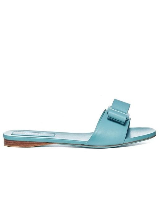 Ferragamo Blue Salvatore Ladies Tyrone Vicky Viva Bow Slide Sandals