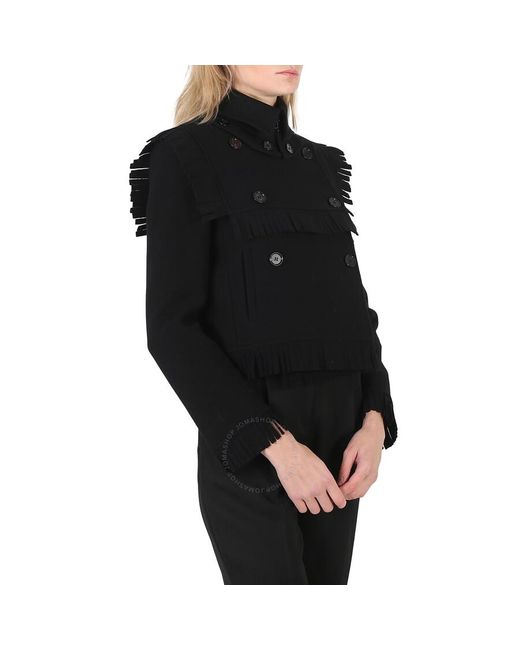 Burberry Black Fringed Cashmere Wool Blend Cropped Trench Jacket