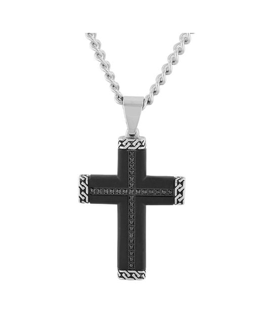 Robert Alton Black 1 4Ctw Diamond Stainless Steel With Finish Cross Pendant for men