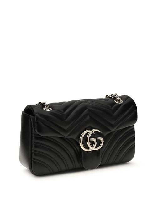 Gucci Black Gg Marmont Medium Leather Shoulder Bag