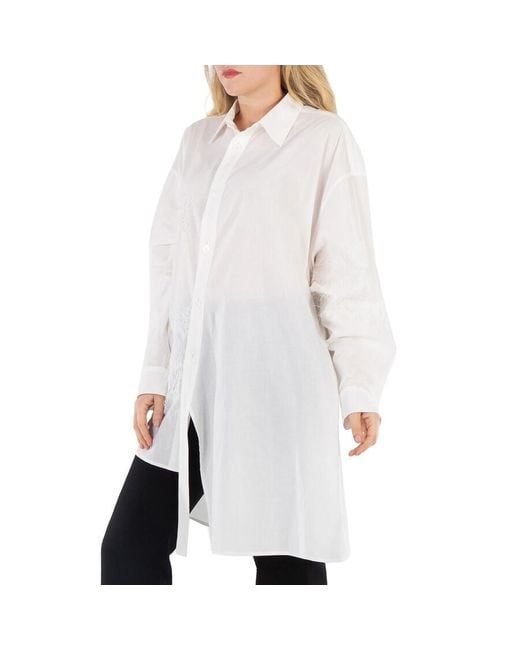 Y's Yohji Yamamoto White Asymmetric Lace-Trim Shirt, Brand Size 2