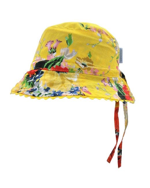Zimmermann Yellow Floral-Print Drawstring Bucket Hat