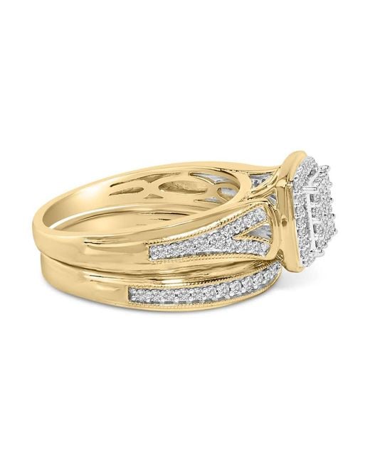 Haus of Brilliance White 14K Plated Sterling 1/2 Cttw Diamond Square Cluster Bridal Set for men