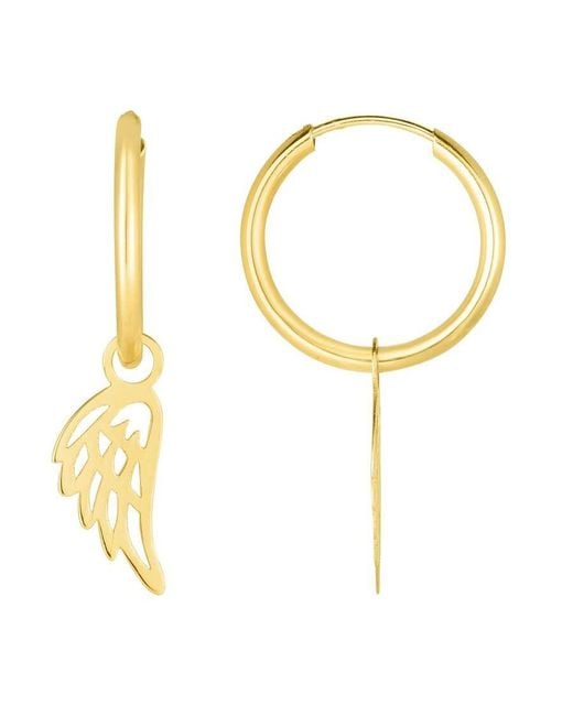 Tresorra Metallic 14K Angel Wing Dangle Hoop Earrings