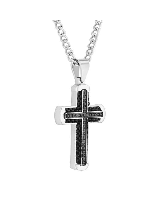 Robert Alton Metallic 1/4Ctw Diamond Stainless Steel With Finish Cross Pendant for men
