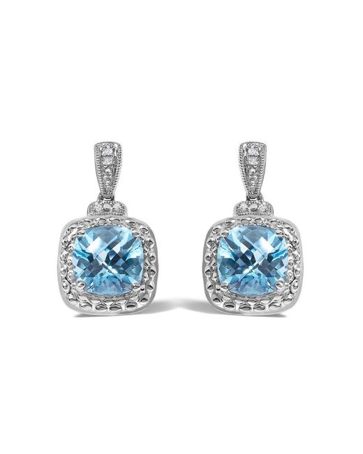 Haus of Brilliance Blue Sterling 8X8Mm Cushion Cut Topaz And Diamond Accent Drop Earrings for men
