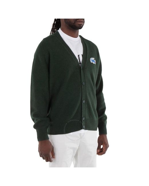 Lacoste Green Crocodile-Emblem Wool Cardigan, Brand Size 4 for men