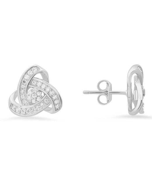 Kylie Harper Metallic Sterling Trinity Love Knot Cz Stud Earrings