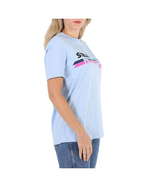 Stella McCartney Blue Light Moto Logo Print T-shirt