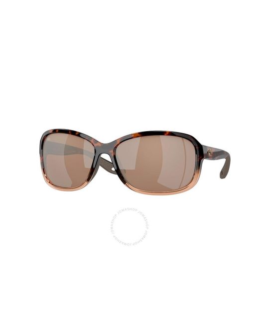 Costa Del Mar Brown Seadrift Copper Silver Mirror Polarized Glass Rectangular Sunglasses 6s9114 911403 58