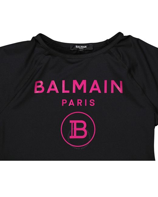 Balmain Black Kids Logo Printed Cropped T-shirt
