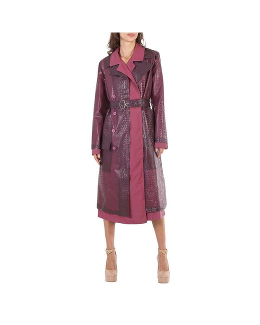 Sies Marjan Purple Devin Embossed Double Belted Reflective Trench Coat
