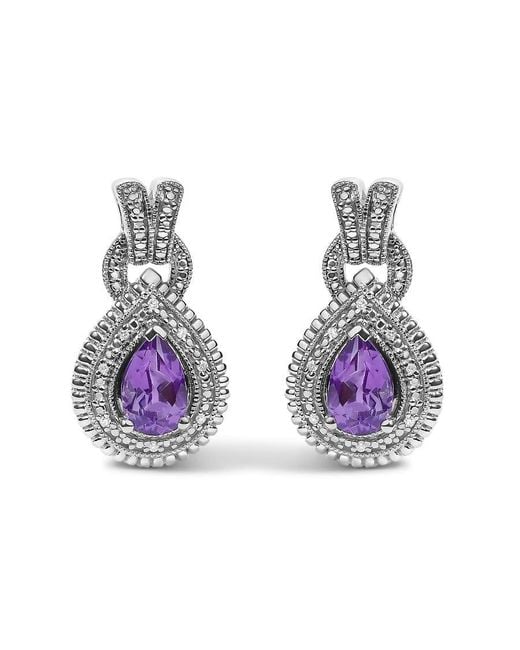 Haus of Brilliance Green Sterling Pear Cut Amethyst And Diamond Accent Teardrop Stud Earrings
