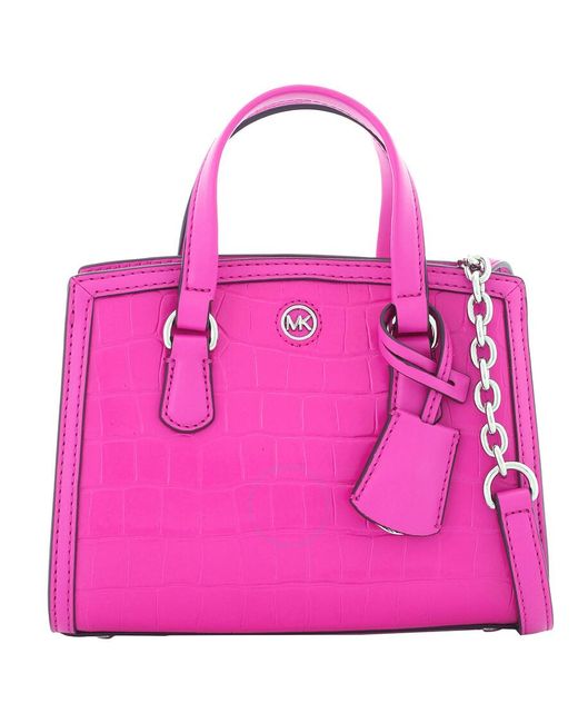 Michael Kors Pink Crocodile Embossed Leather Chantal Extra-small Messenger Bag