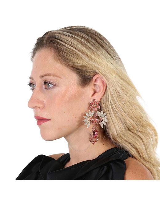 Burberry Metallic Rhinestone Flower Mismatched Cocktail Earrings