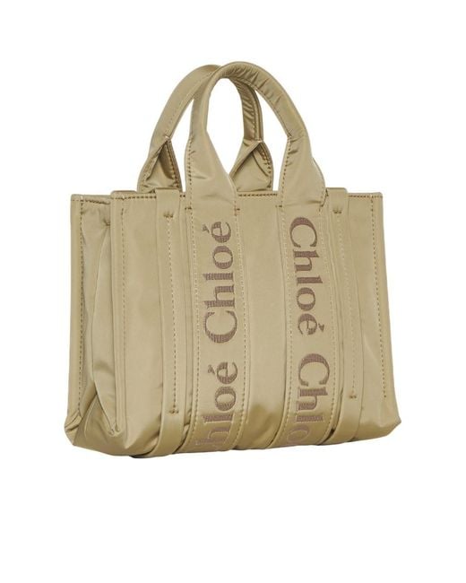 Chloé Natural Woody Logo Small Nylon Tote Bag