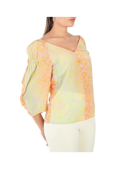 Stella McCartney Yellow Ladies Tie-Dyed V-Neck Blouse, Brand Size 34 (Us