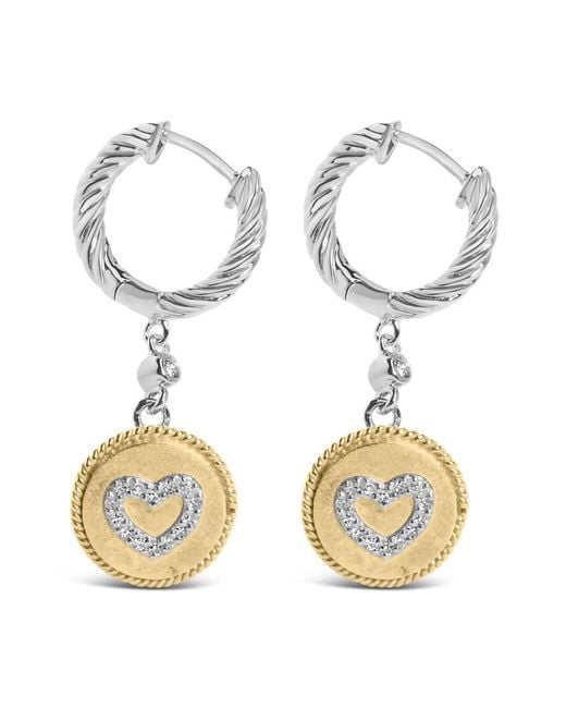 Haus of Brilliance Metallic 18K Plated .925 Sterling 1/8 Cttw Diamond Heart Medallion Drop And Dangle Earring