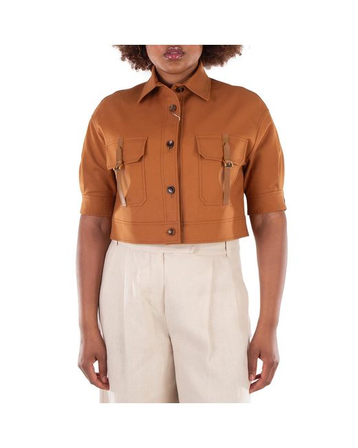 Max Mara Brown Agiate Cropped Stretch-Cotton Jacket, Brand Size 38 (Us for men