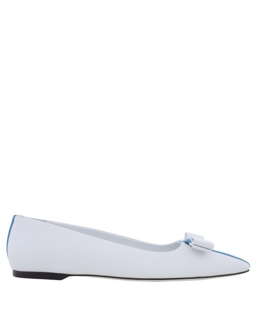 Ferragamo White Vara Bow Leather Ballet Flats