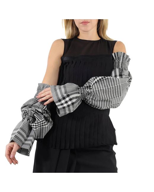 Burberry Black Gingham Check Technical Puff Sleeves