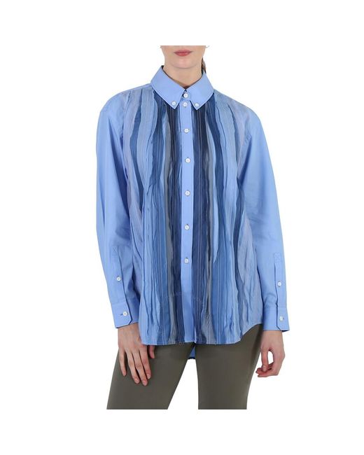 Burberry Blue Silk Pleated Shirt